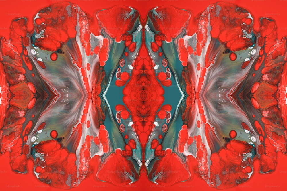 an abstract image of red and green shapes