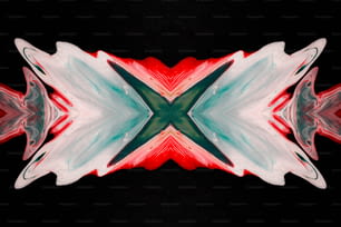 Ein rotes, weißes und grünes abstraktes Design auf schwarzem Hintergrund