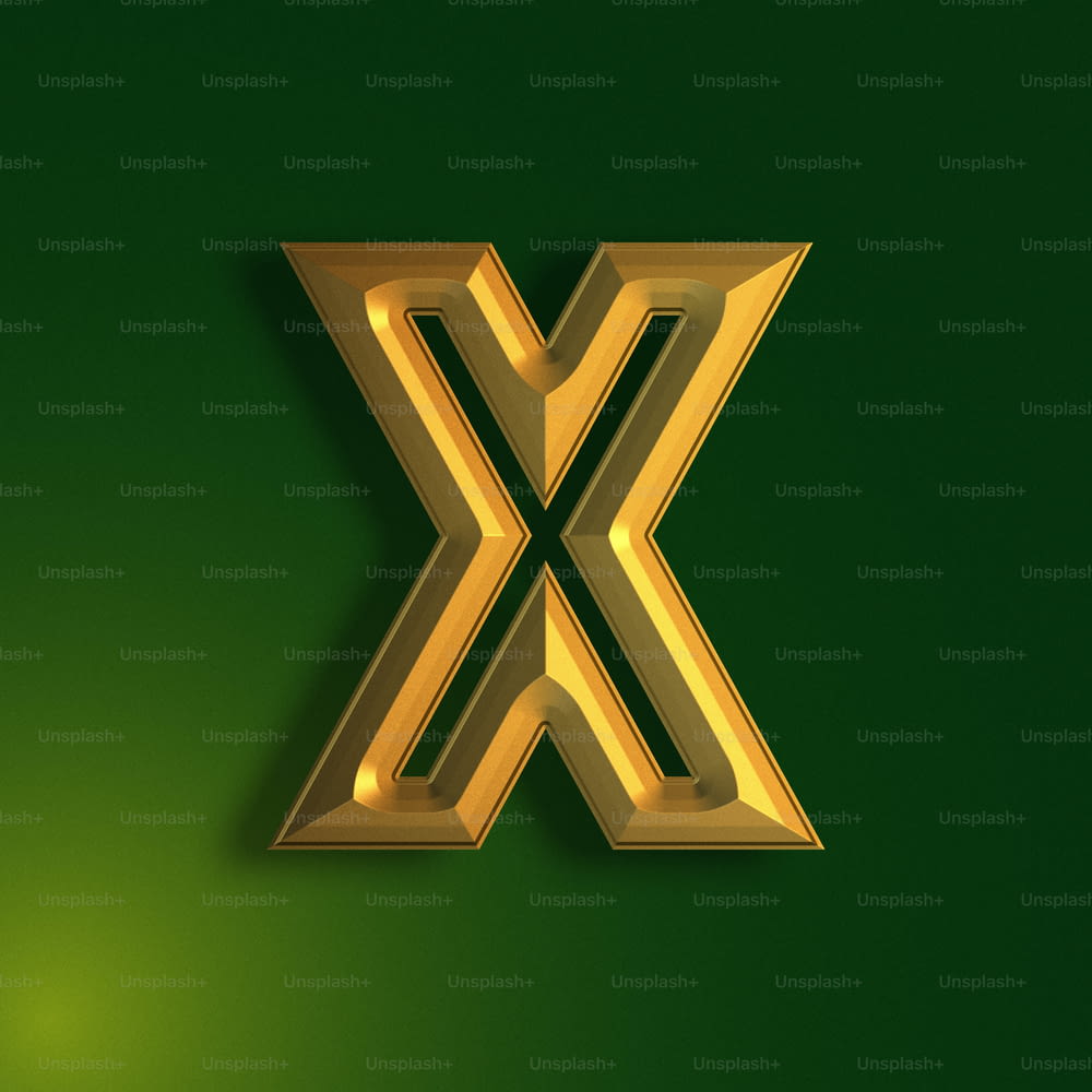 ein goldener Buchstabe X auf grünem Hintergrund