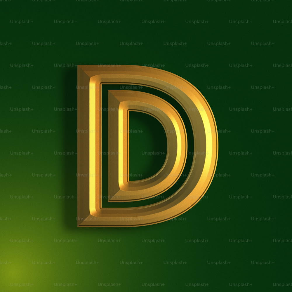 Una lettera D d'oro lucido su sfondo verde