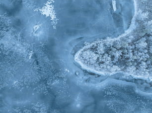 an aerial view of ice and water