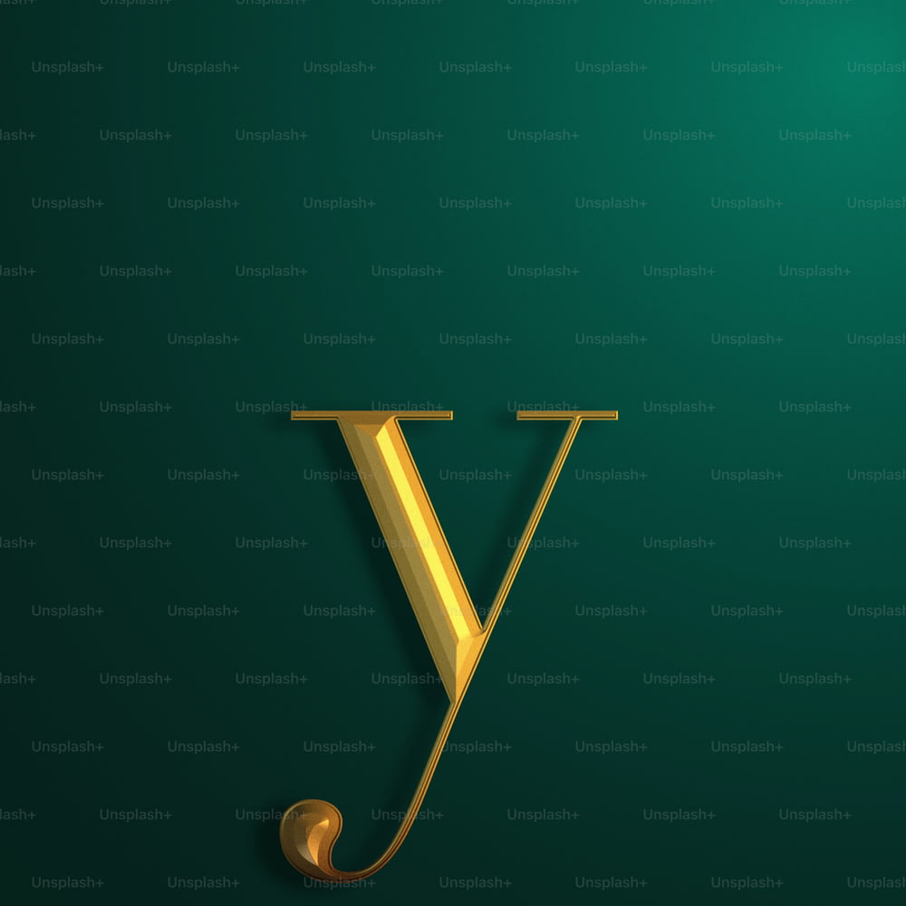 a gold letter v on a green background