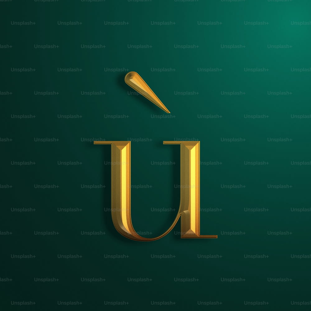 the letter u in gold on a green background