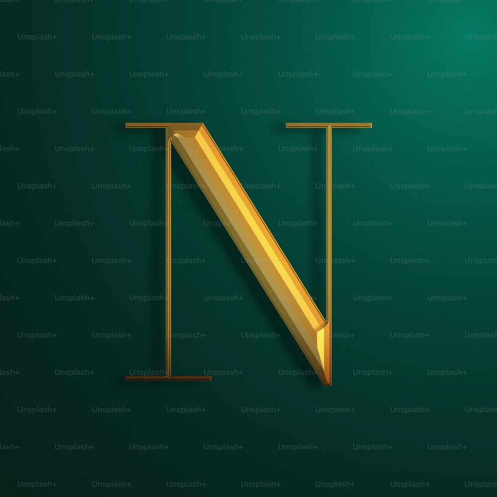 a gold letter n on a green background