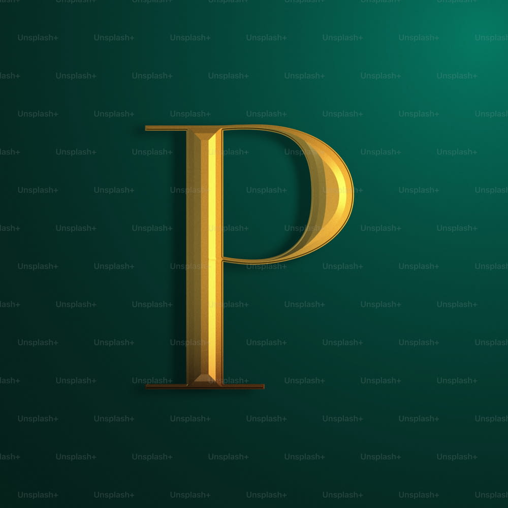 Ein goldener Buchstabe P auf grünem Hintergrund