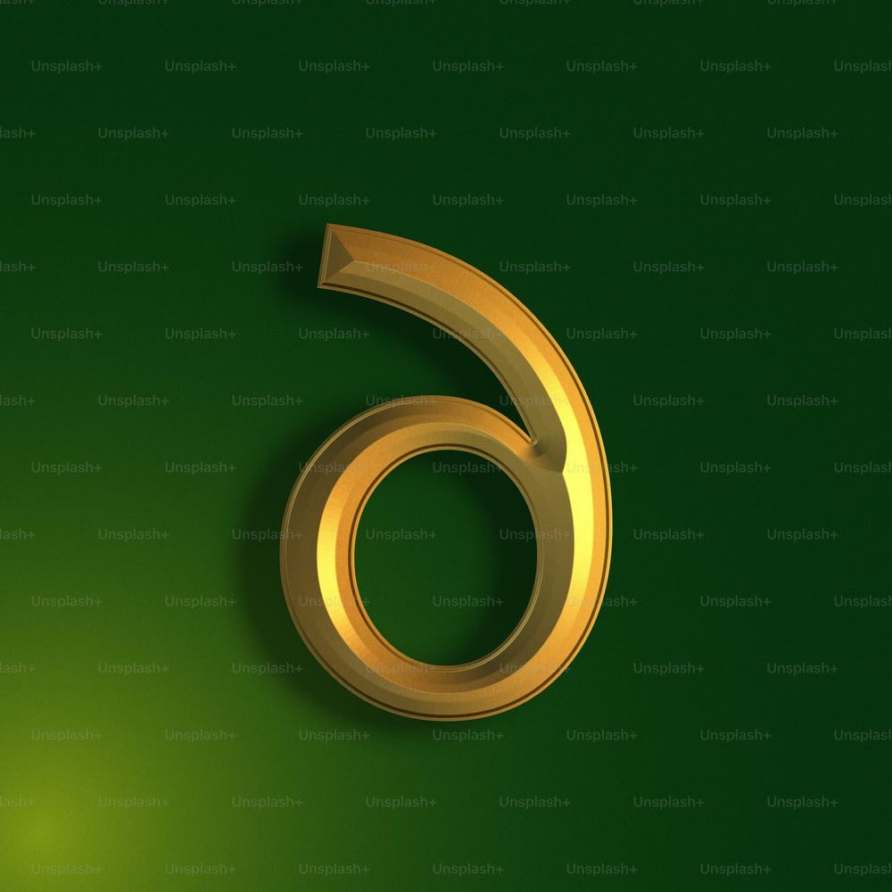a gold number six on a green background