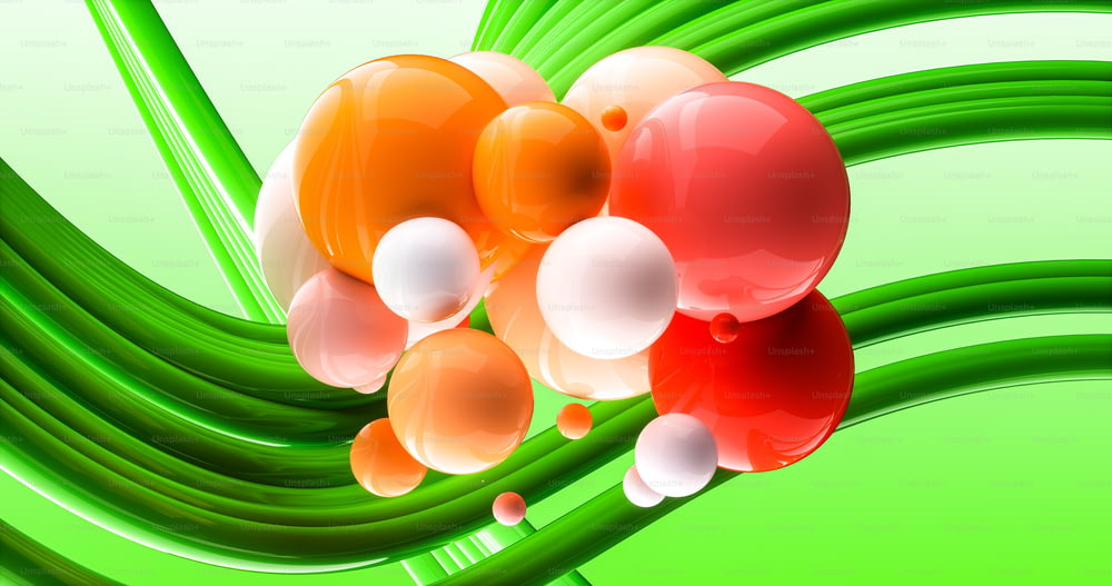 um grupo de balões flutuando em cima de uma planta verde