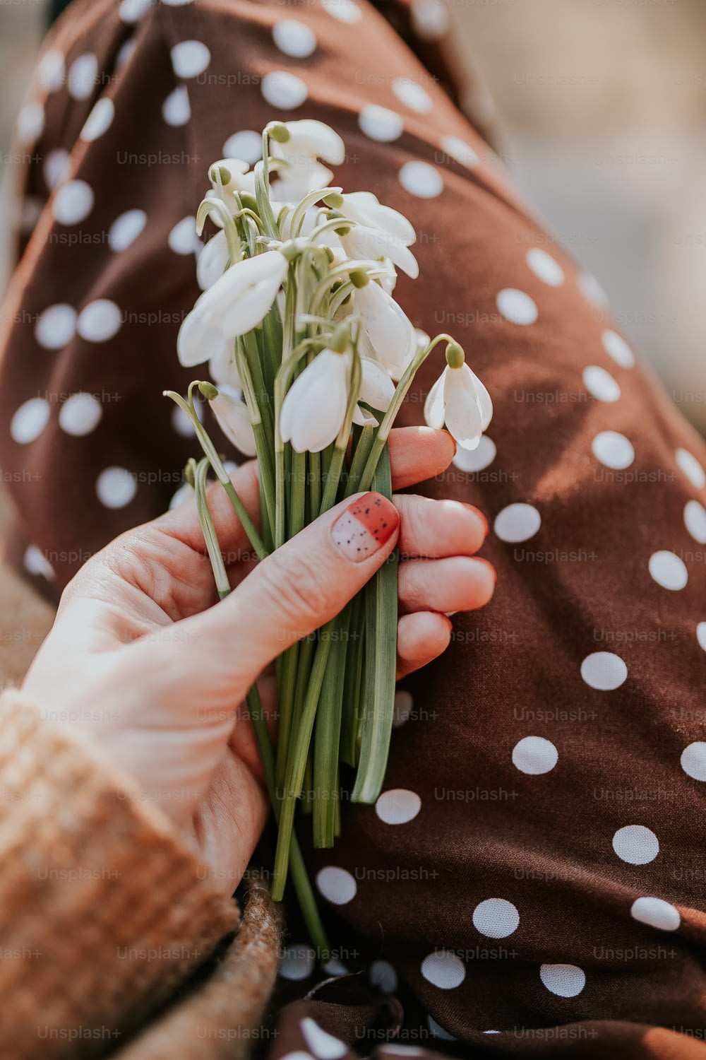 a person holding a bouquet of white flowers