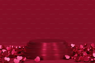 a stack of pink heart shaped confetti on a red background