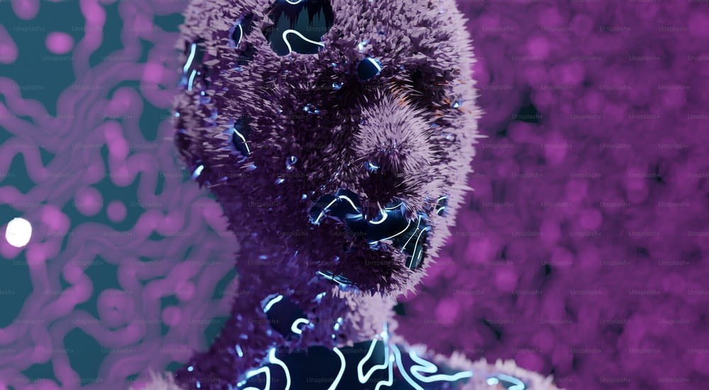 Nahaufnahme eines Teddybären mit violettem Hintergrund