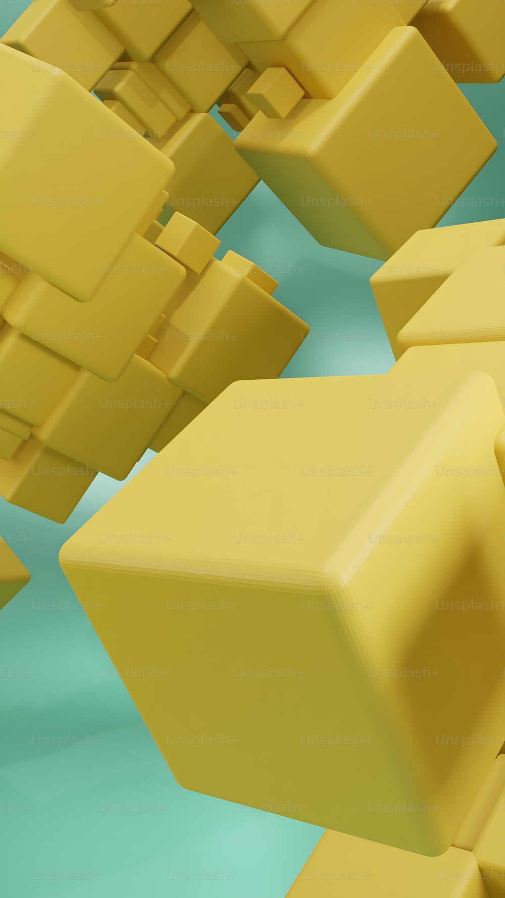 Un montón de cubos amarillos flotando en el aire