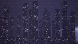 Una città di notte con molti edifici alti