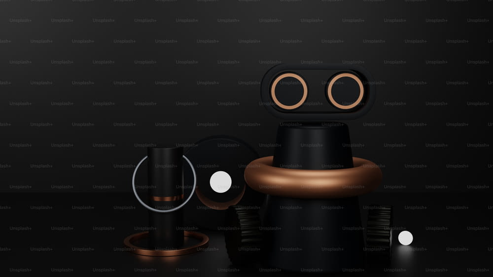 Ein schwarz-brauner Roboter mit zwei runden Augen