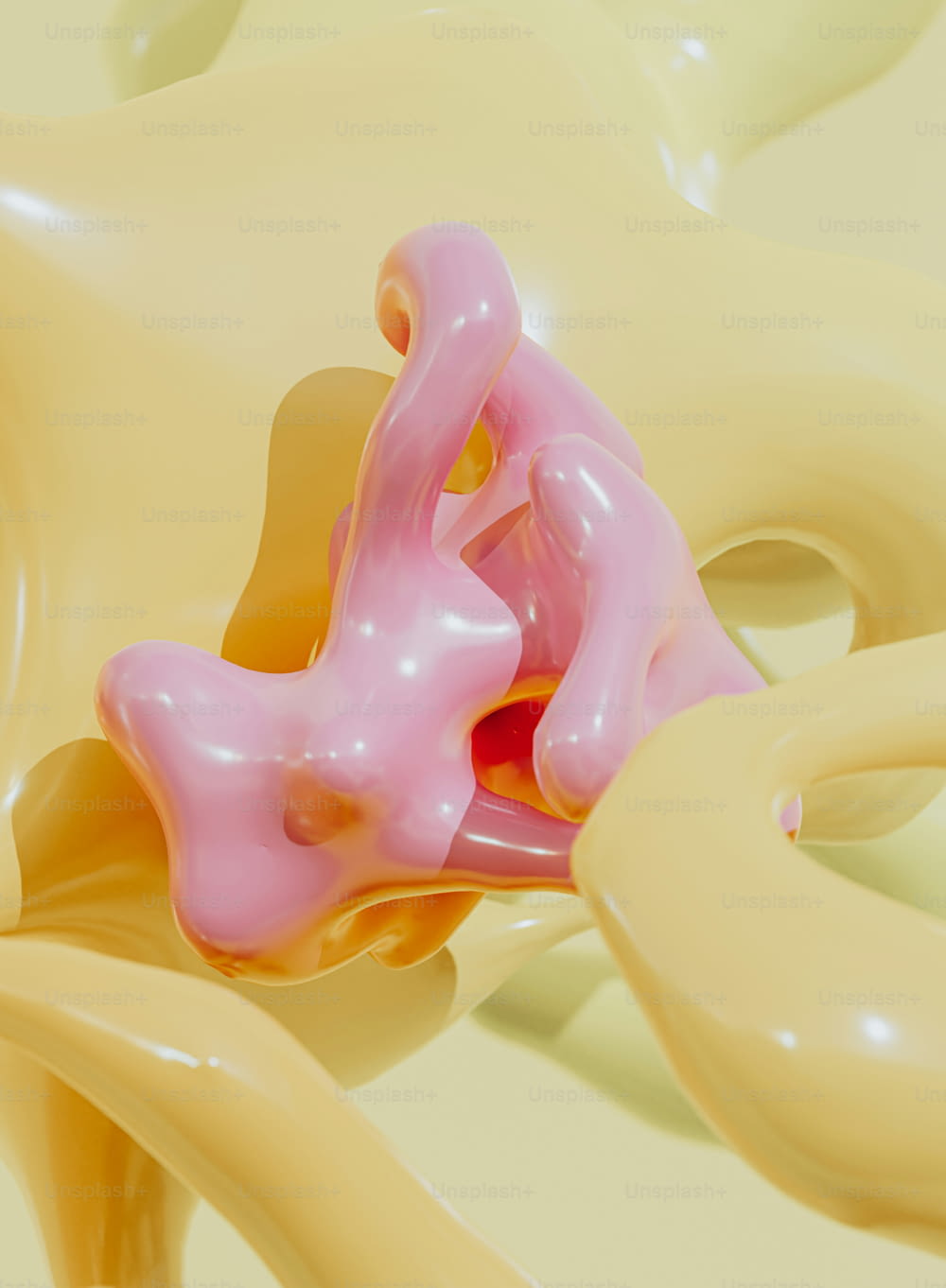 a 3d image of a pink and yellow object
