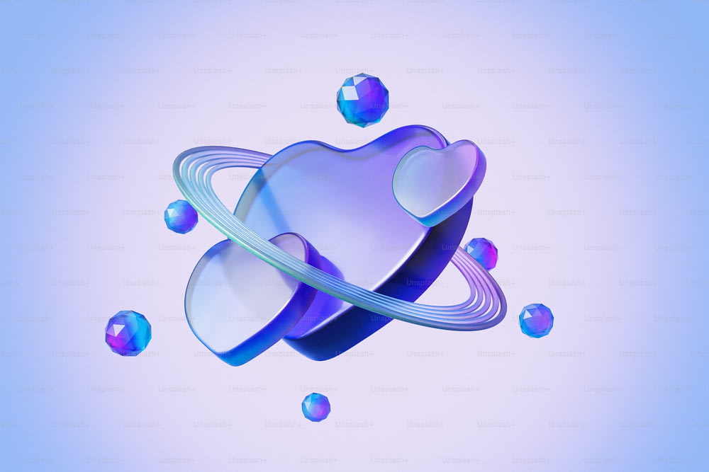 a blue and purple object with bubbles floating around it