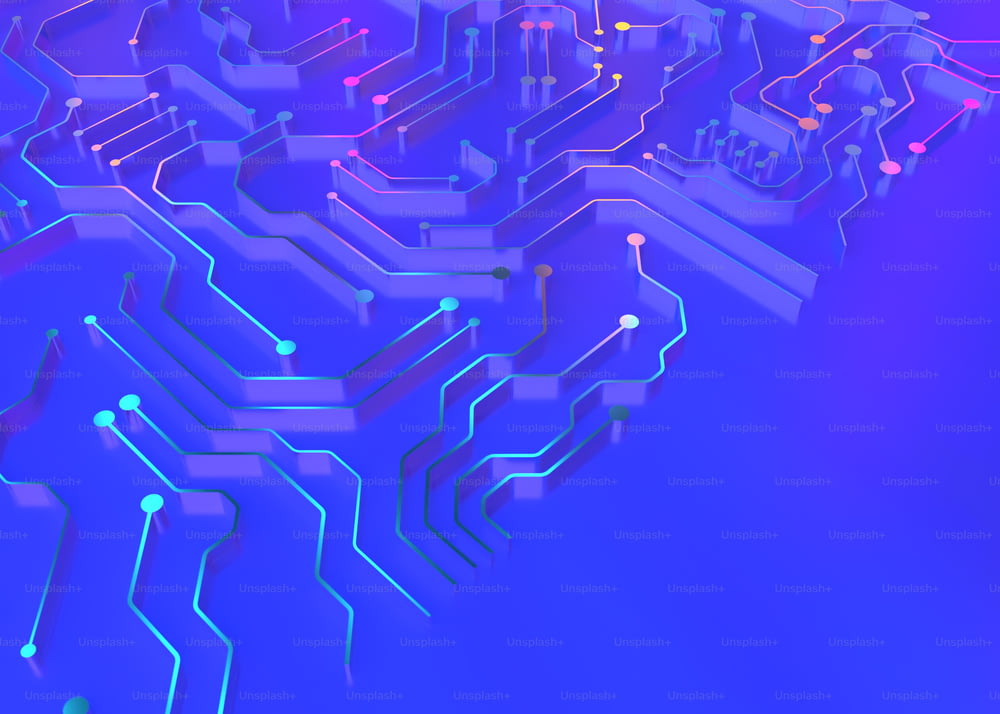 a computer circuit board with a blue background