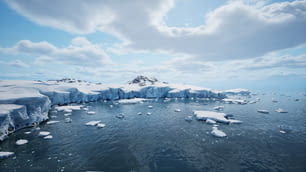 um grupo de icebergs flutuando em cima de um corpo de água