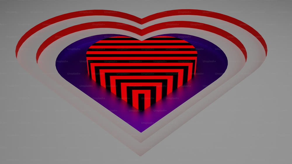 a red and purple heart surrounded by smaller red and purple hearts