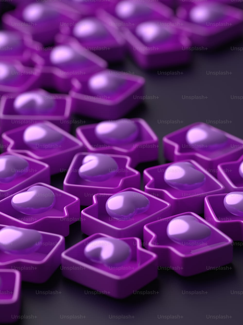 a close up of a bunch of purple hearts