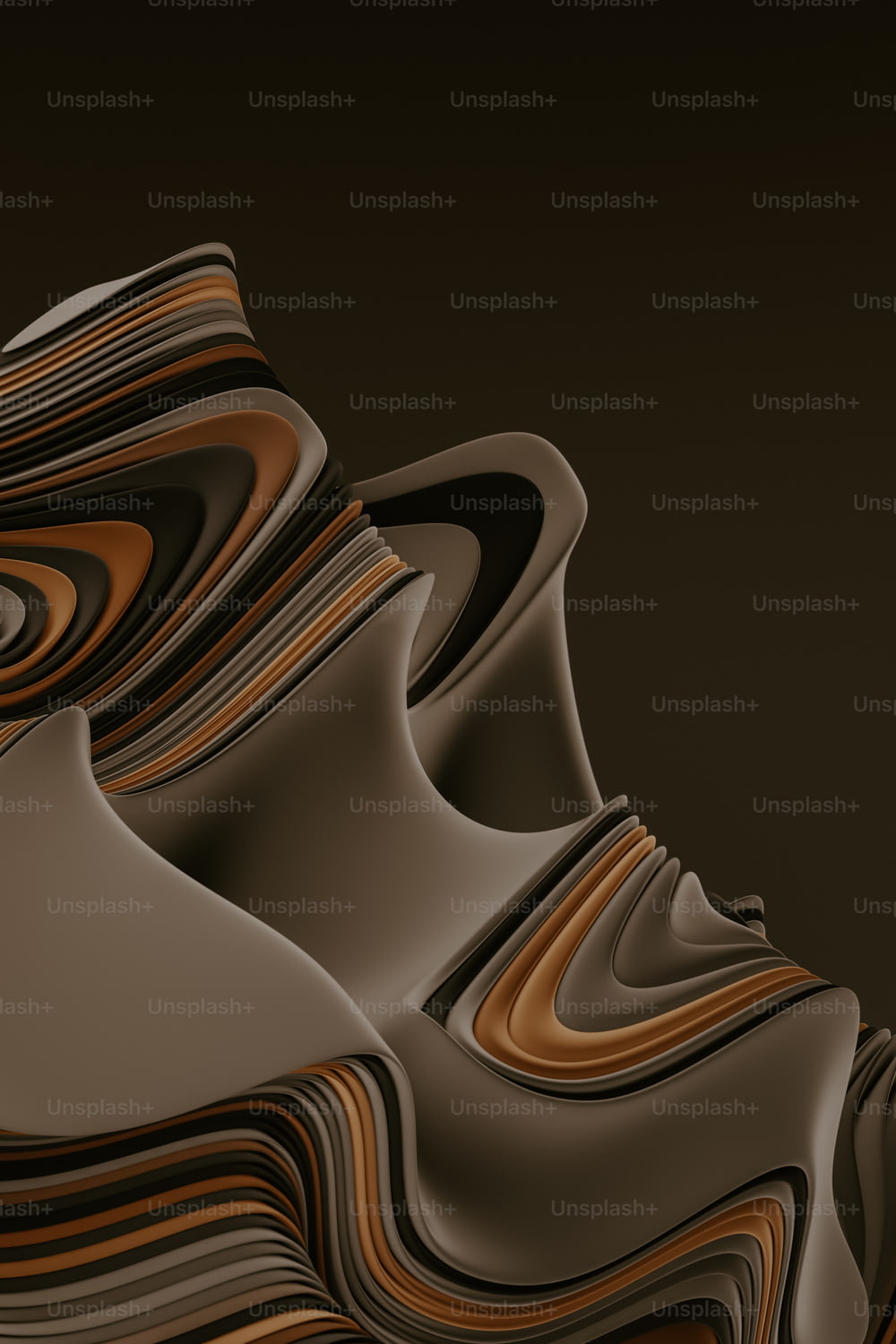 Un diseño abstracto marrón y negro sobre un fondo negro