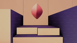 a purple and beige room with a red object on the wall