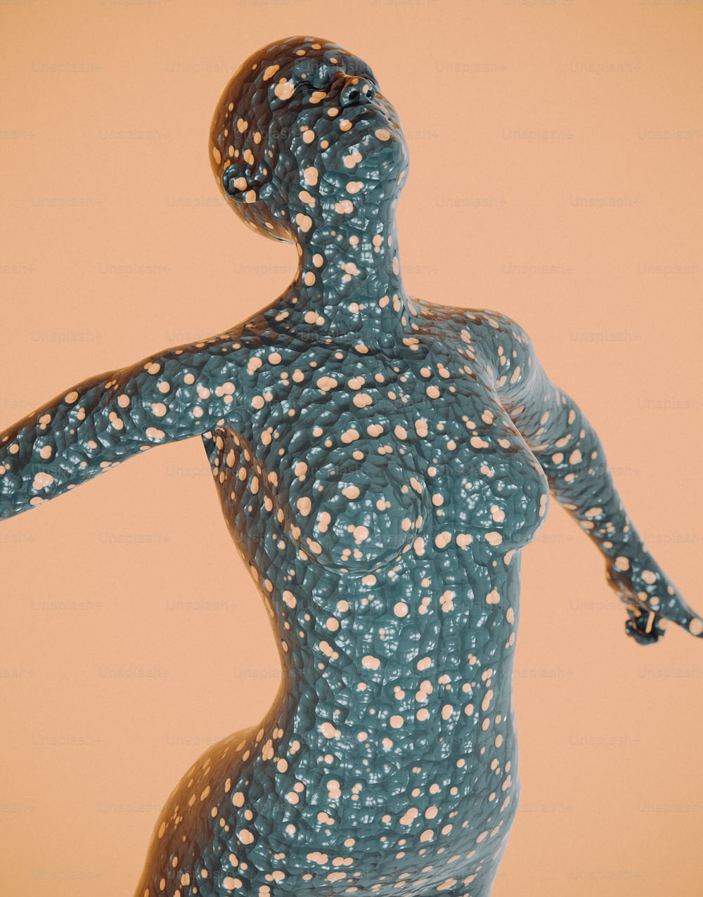 a sculpture of a woman with dots on her body