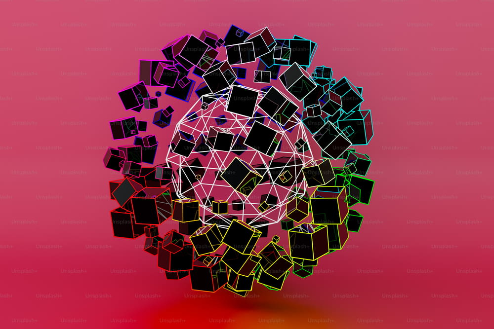 una palla di cubi su uno sfondo rosa