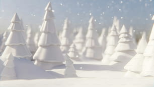 a group of white christmas trees in the snow