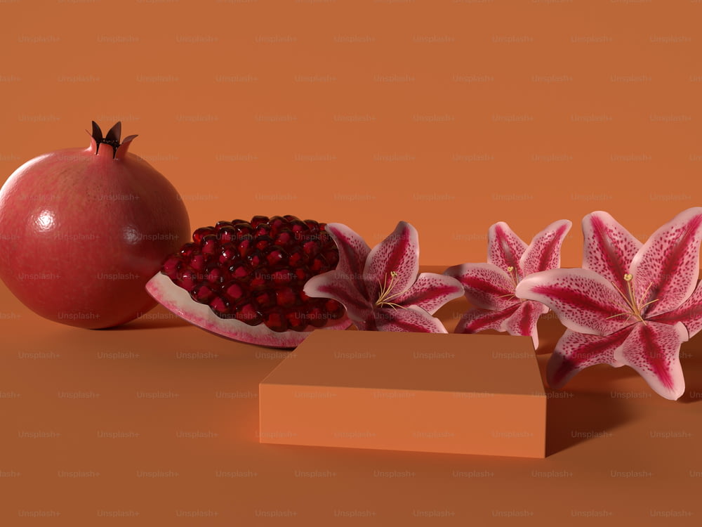 테이블에 석류와 석류