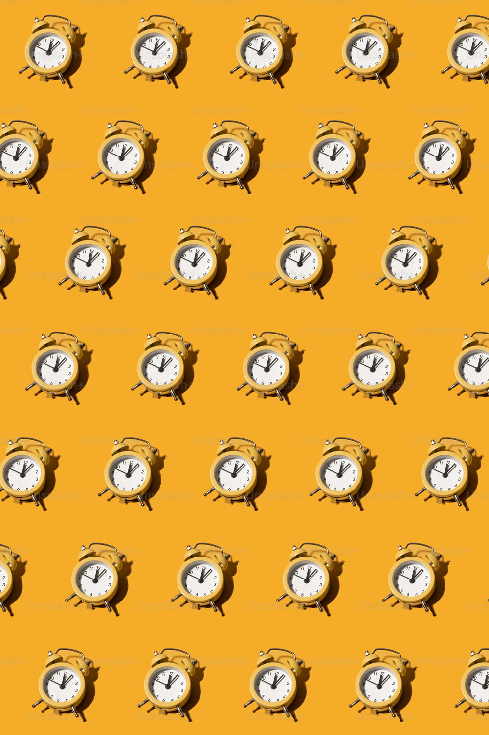 a pattern of clocks on a yellow background