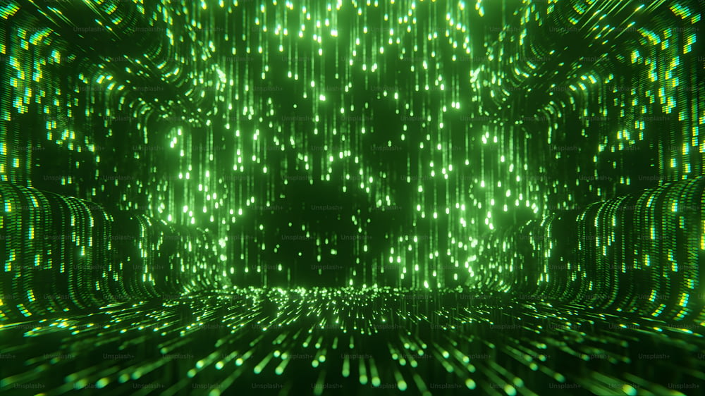 ein grüner und schwarzer Hintergrund mit vielen Lichtern