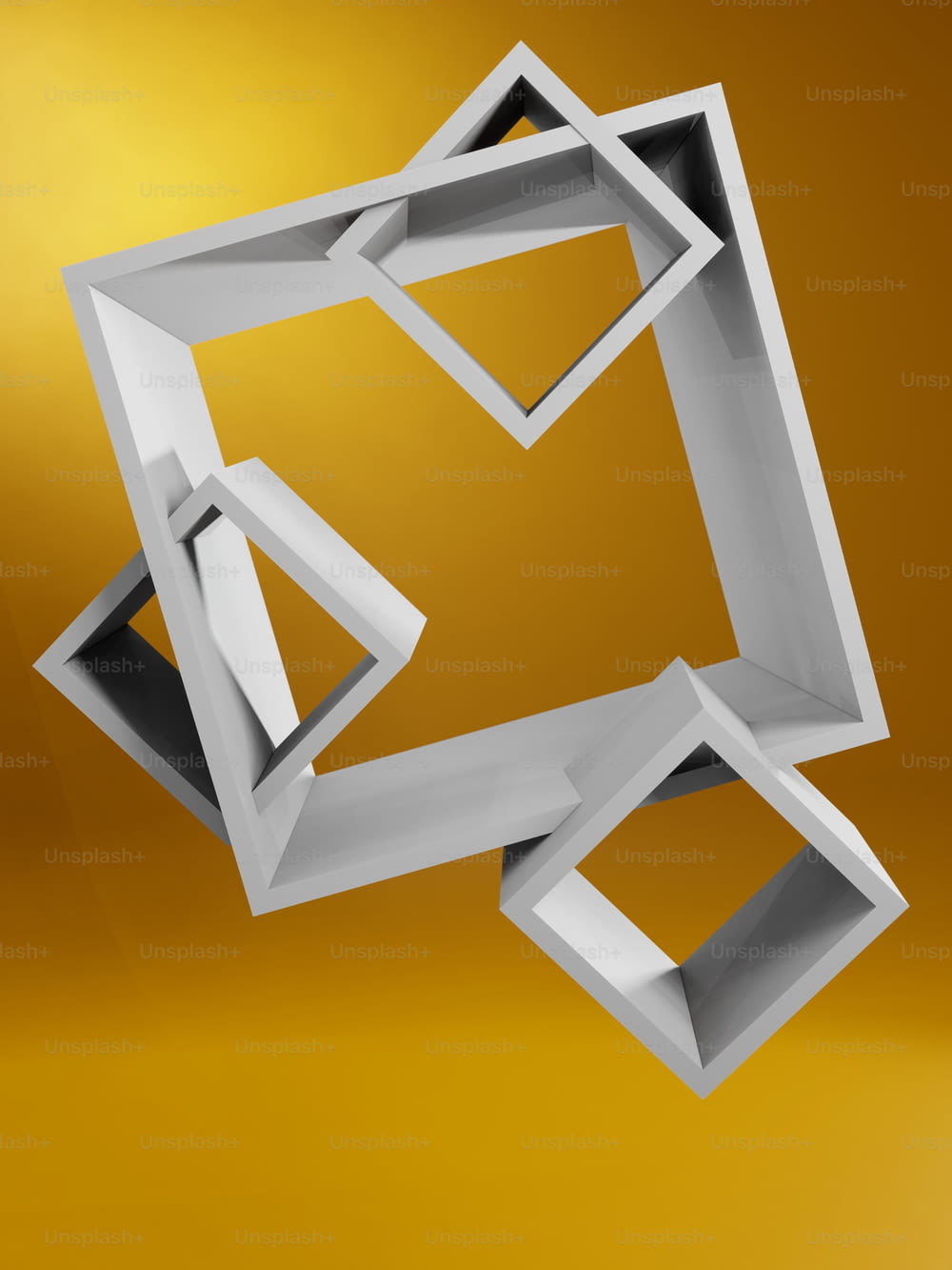 Ein 3D-Bild eines weißen Objekts mit gelbem Hintergrund
