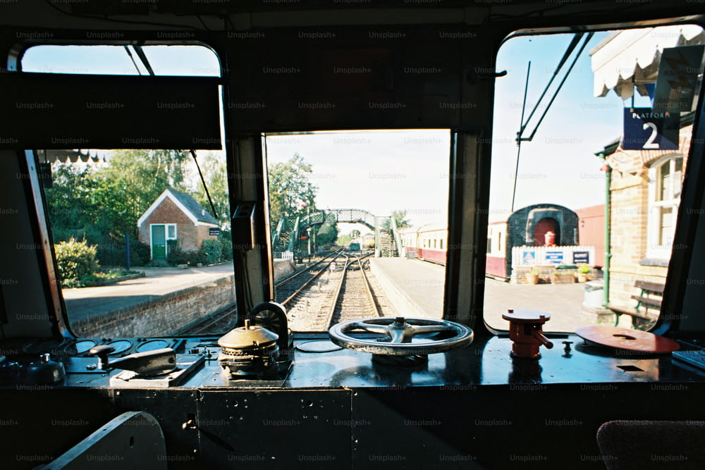 a view of a train from inside a train car