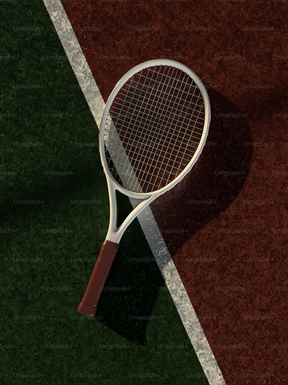 una raqueta de tenis acostada en una cancha de tenis