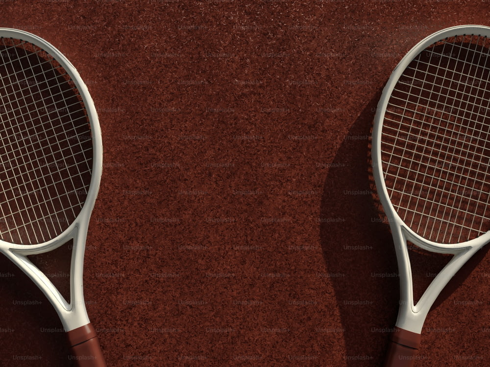 茶色の表面に置かれた2つのテニスラケット