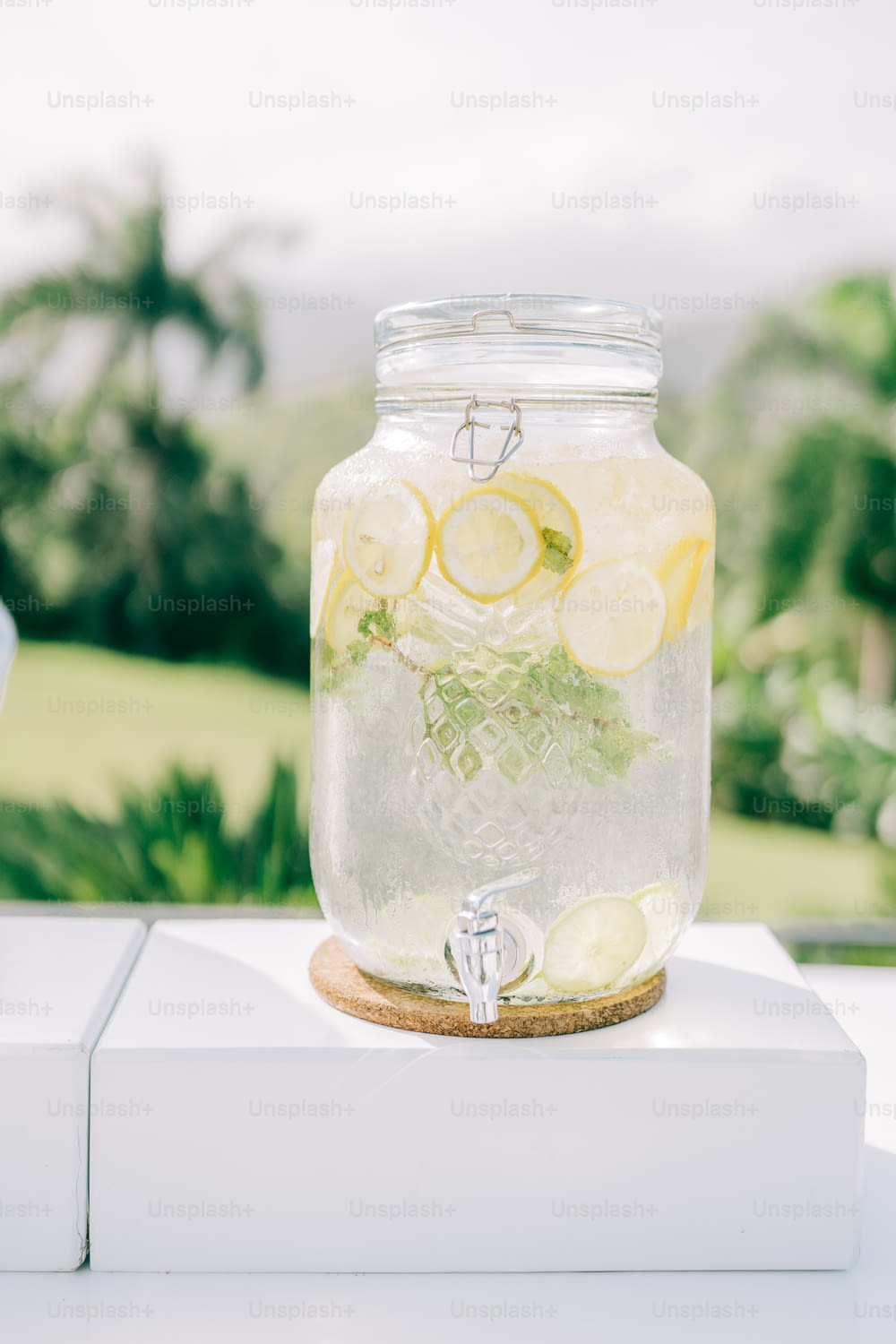 a mason jar filled with lemon slices and water