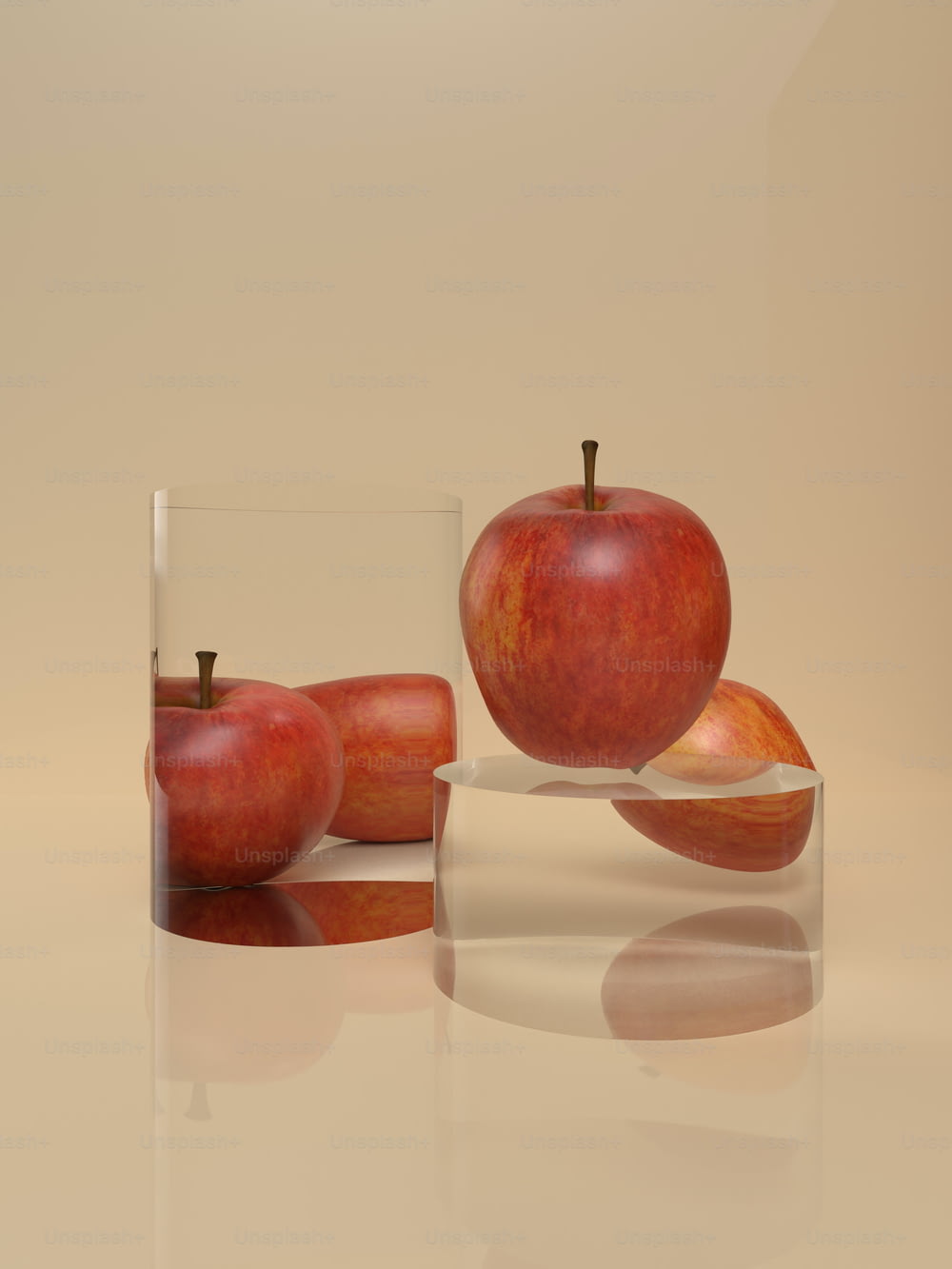 a glass with some apples inside of it