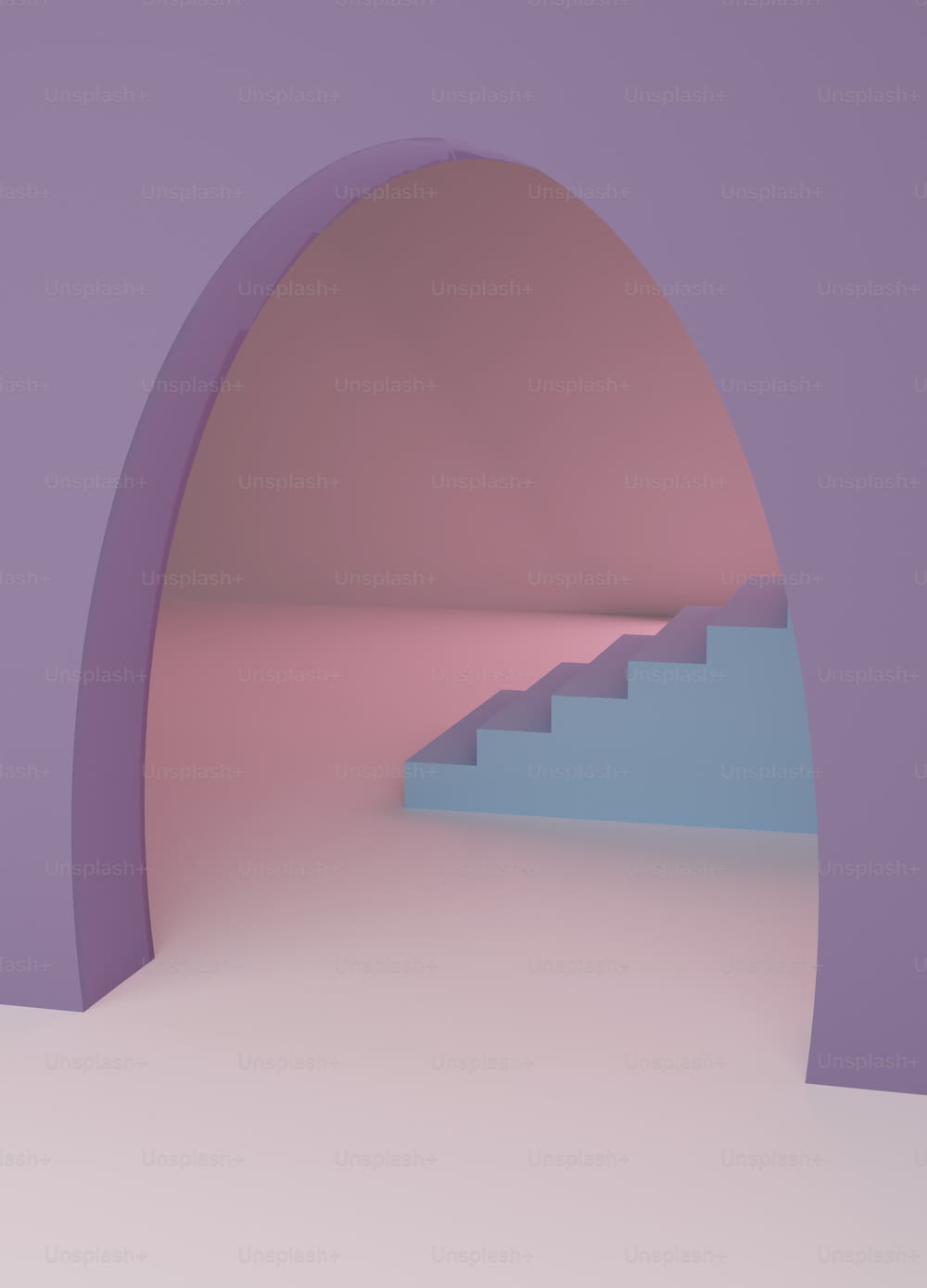 un escalier dans une pièce violette et bleue