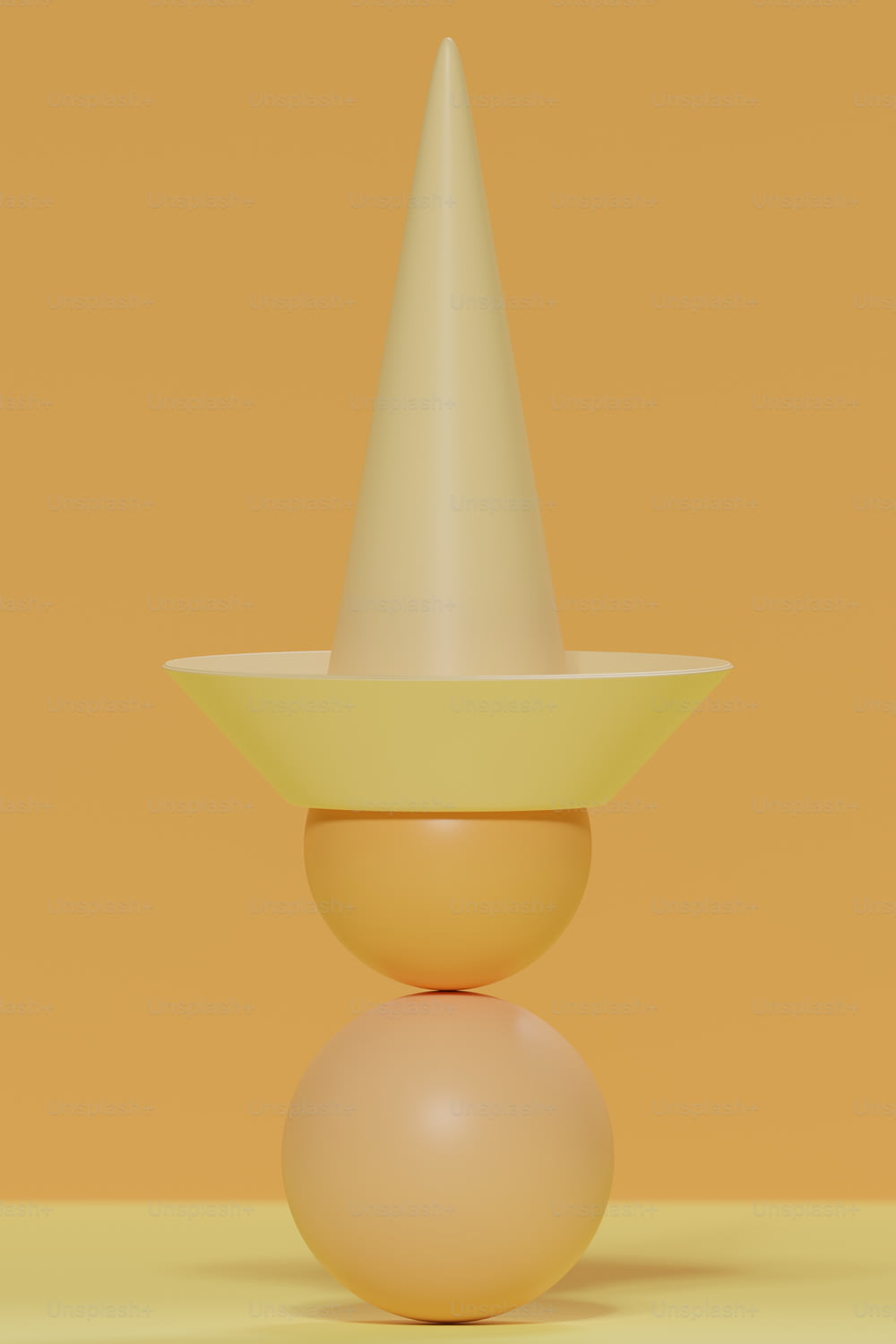 um objeto amarelo com um cone branco em cima dele