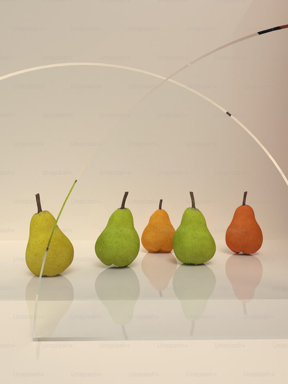 a group of pears and pears sitting in a row