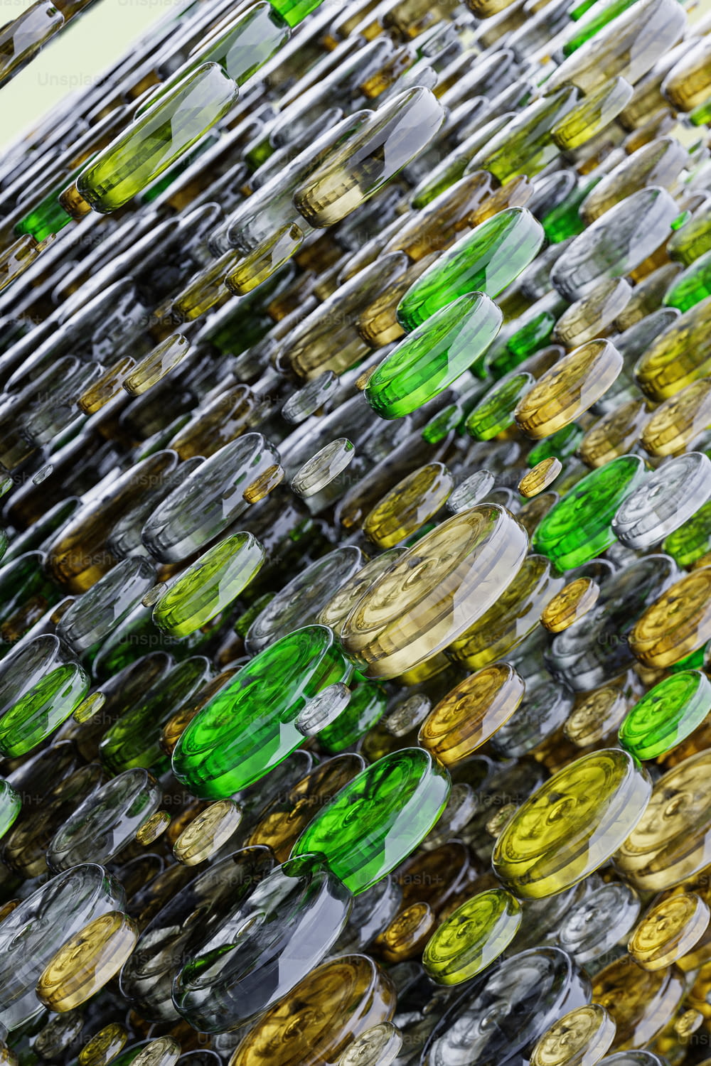 a bunch of bottles that are stacked together