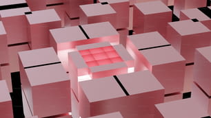 eine Gruppe von Würfeln mit einem roten Quadrat in der Mitte