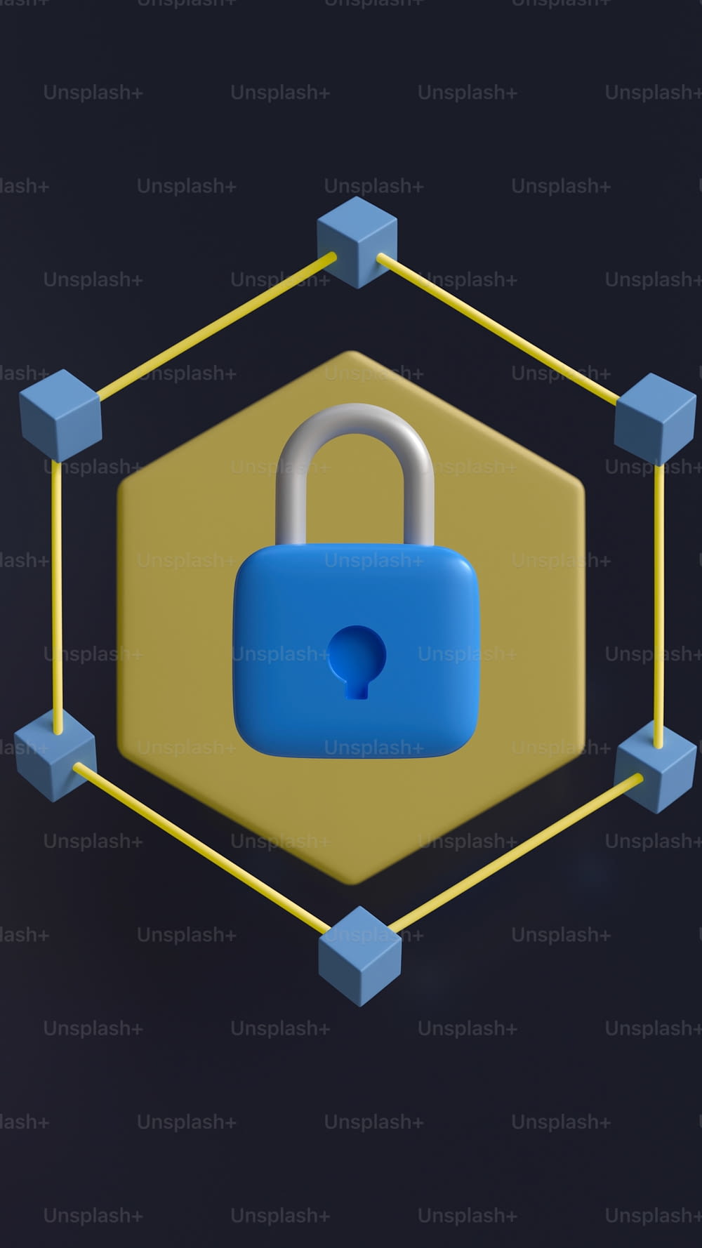 a blue padlock on top of a yellow hexagon