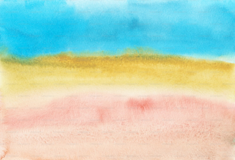 a painting of a blue, yellow and pink sky