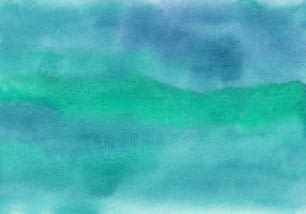 a watercolor painting of a green and blue sky