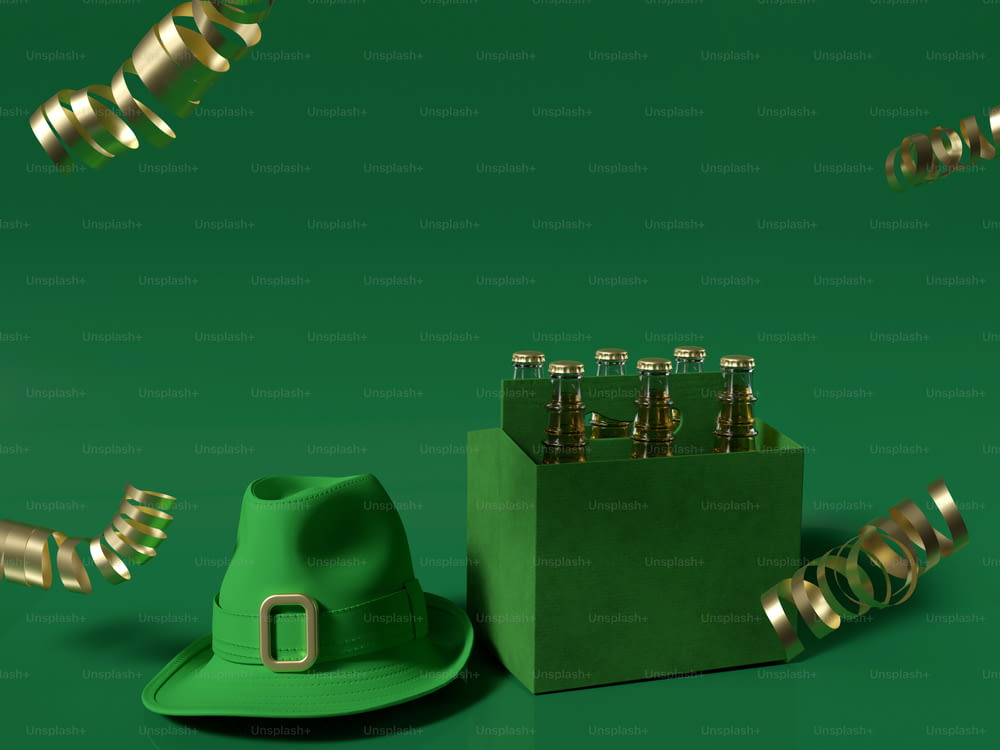 녹색 모자와 맥주 한 상자