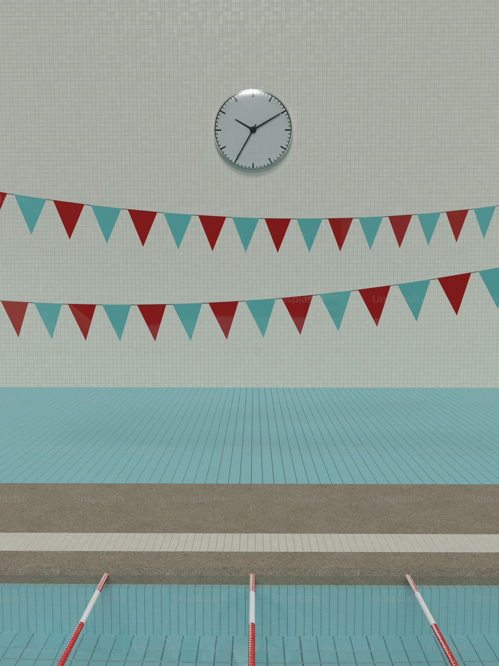 a swimming pool with a clock on the wall
