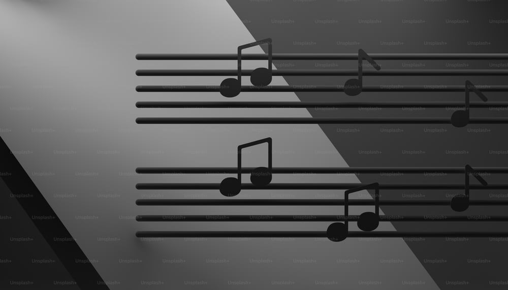 Una foto en blanco y negro de notas musicales