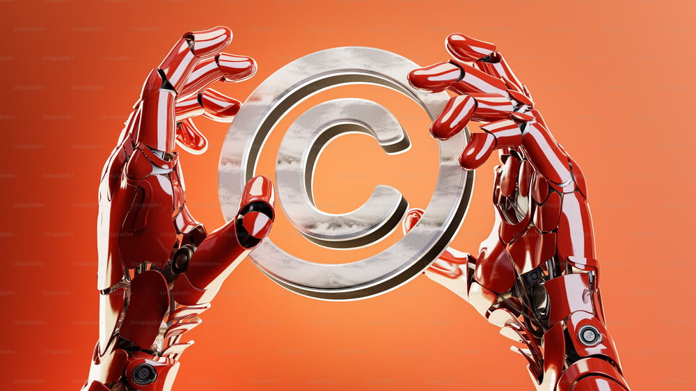 a red robot holding a sign with the letter c