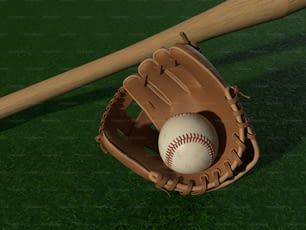 un gant de baseball avec une balle de baseball à l’intérieur